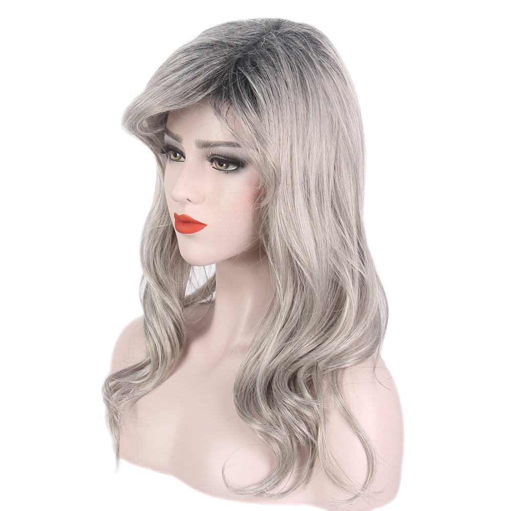 Long Gray Layer Women Wigs Wavy Synthetic Hair for Cosplay, Halloween, and Everyday Use