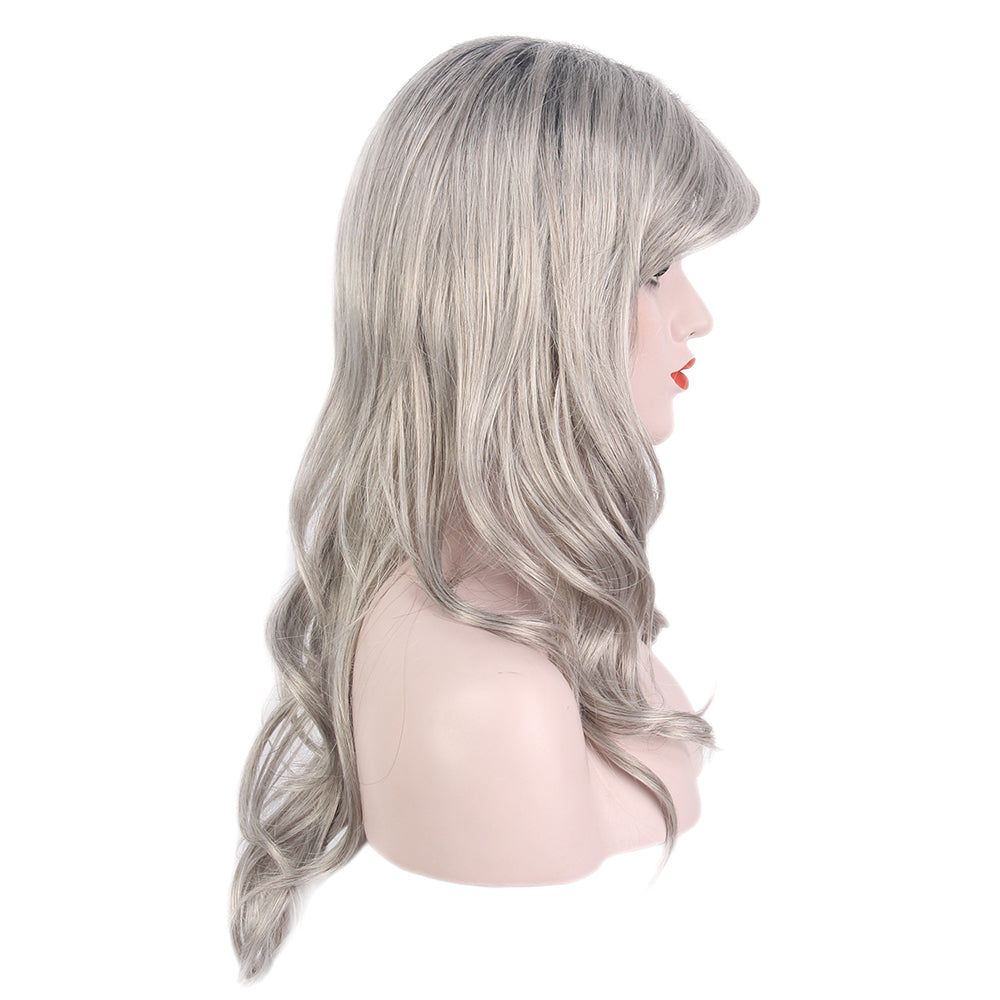 Long Gray Layer Women Wigs Wavy Synthetic Hair for Cosplay, Halloween, and Everyday Use