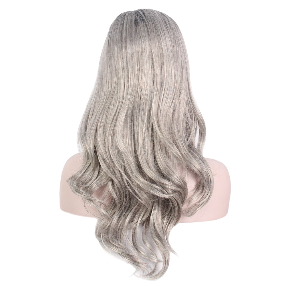 Long Gray Layer Women Wigs Wavy Synthetic Hair for Cosplay, Halloween, and Everyday Use