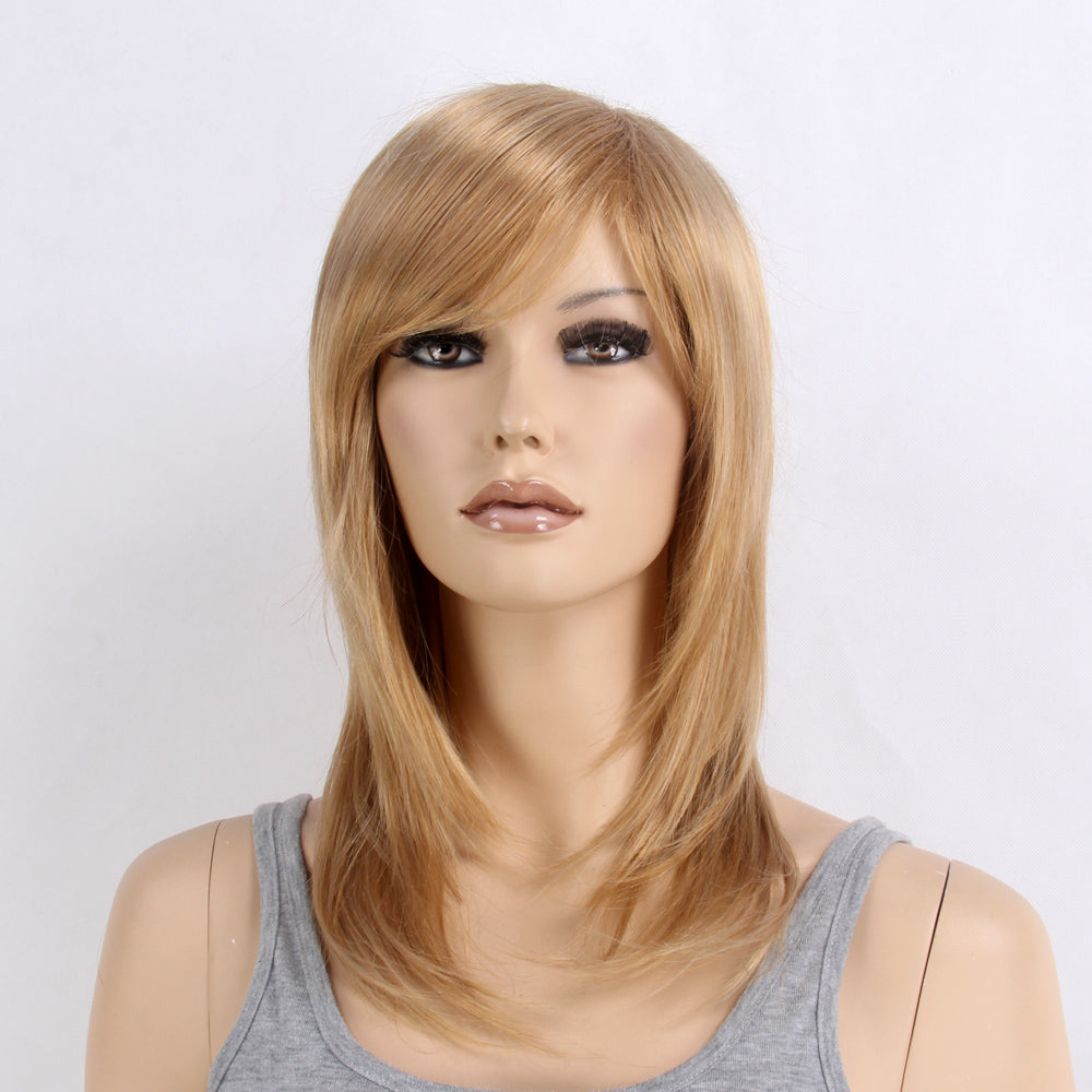 Long Straight Layer Women Wigs Wavy Wig with Bangs Middle Length Synthetic Hair