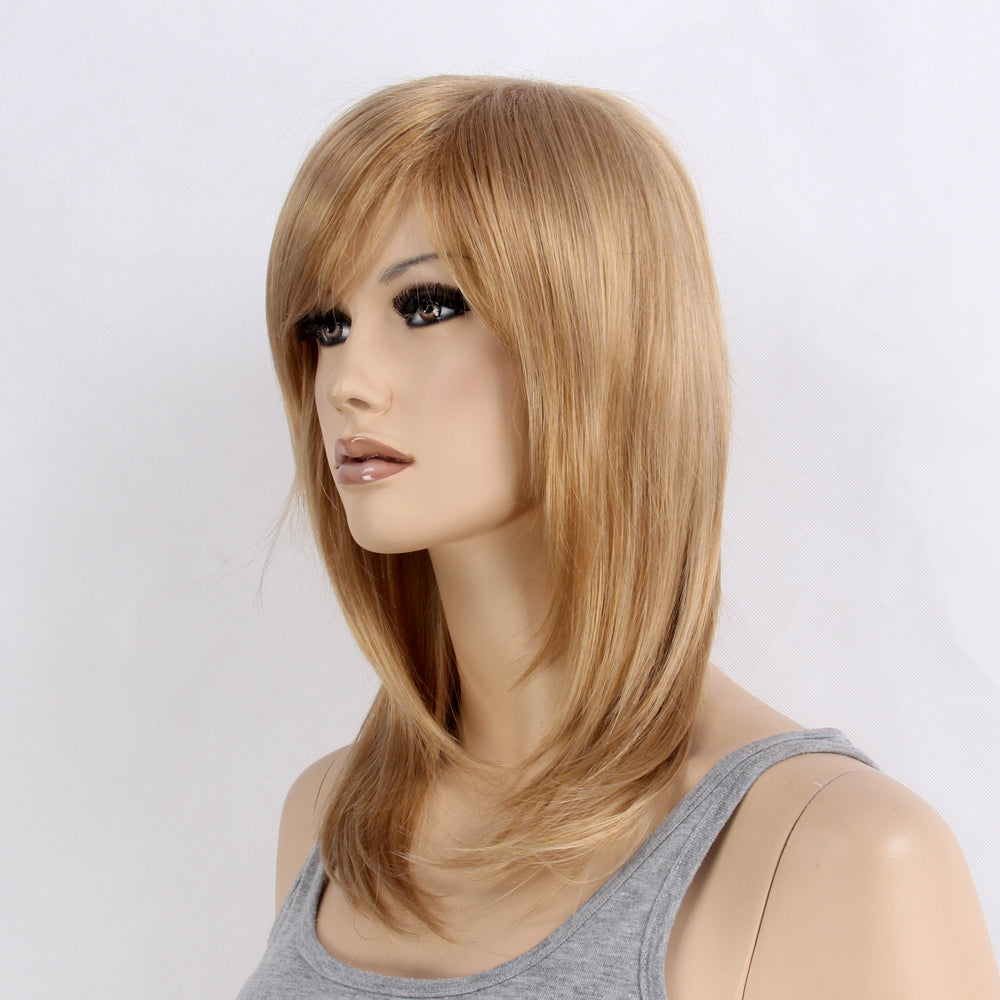 Long Straight Layer Women Wigs Wavy Wig with Bangs Middle Length Synthetic Hair