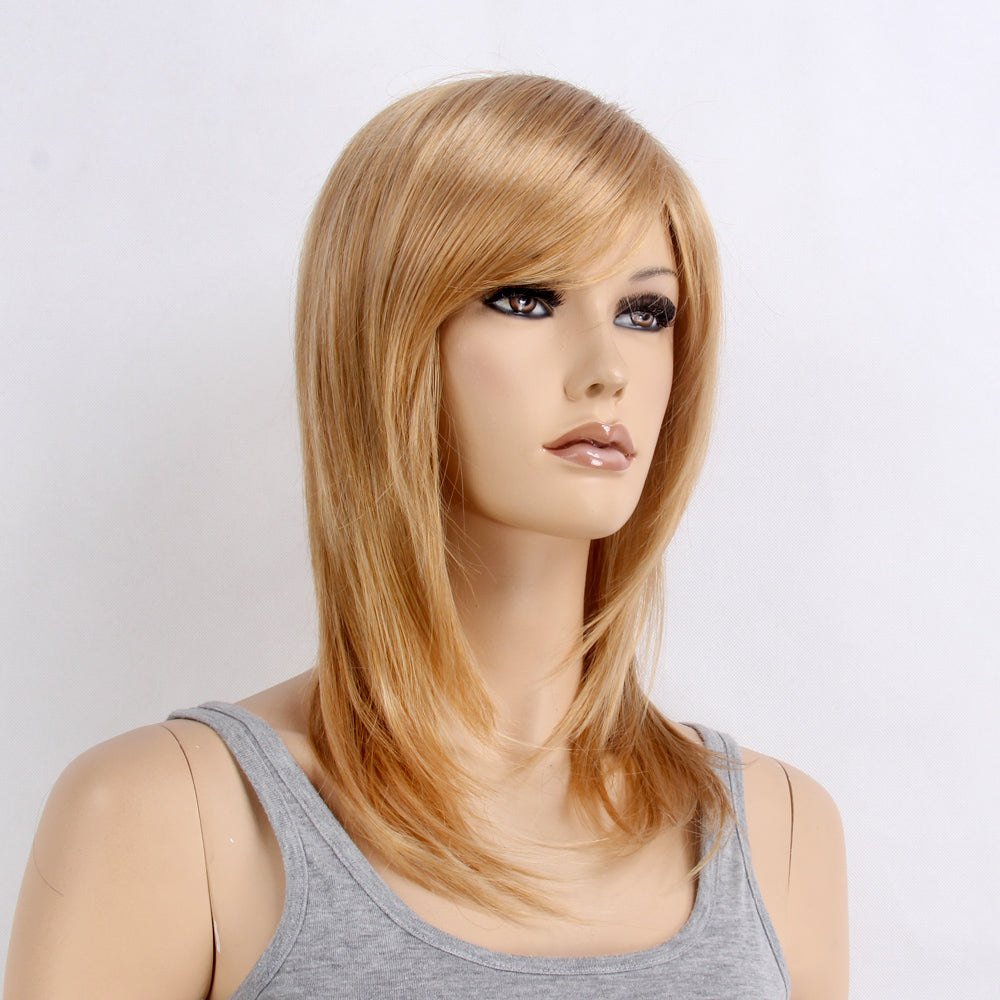 Long Straight Layer Women Wigs Wavy Wig with Bangs Middle Length Synthetic Hair