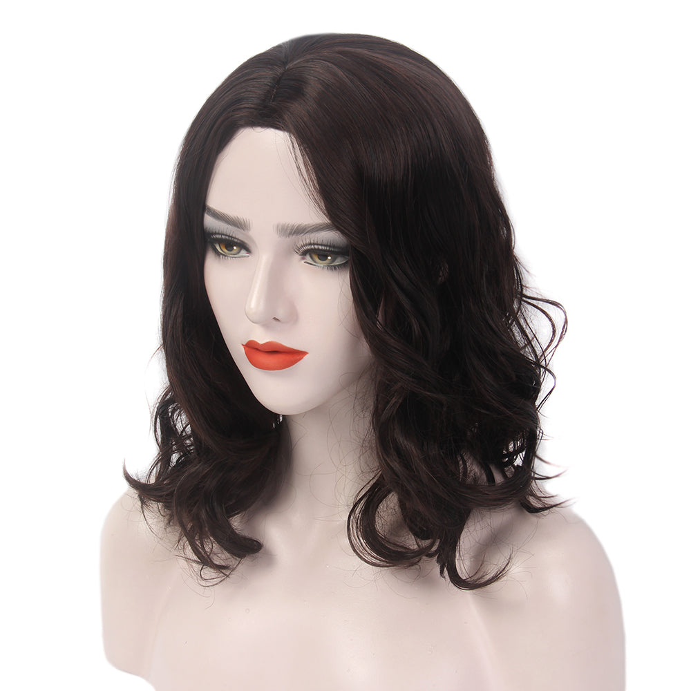 Curly Bob Wigs Short Waving Middle Part Middle Length Synthetic Hair for Women