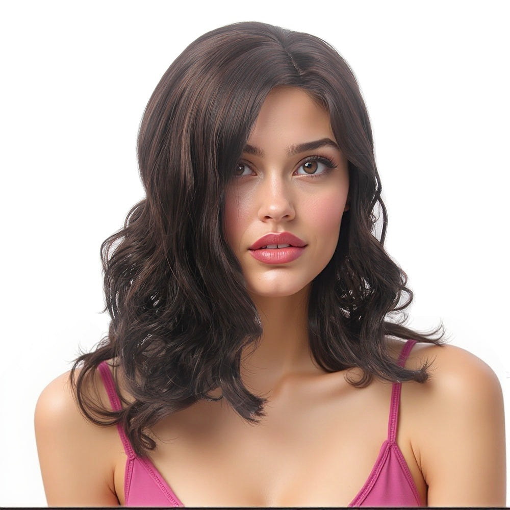 Curly Bob Wigs Short Waving Middle Part Middle Length Synthetic Hair for Women