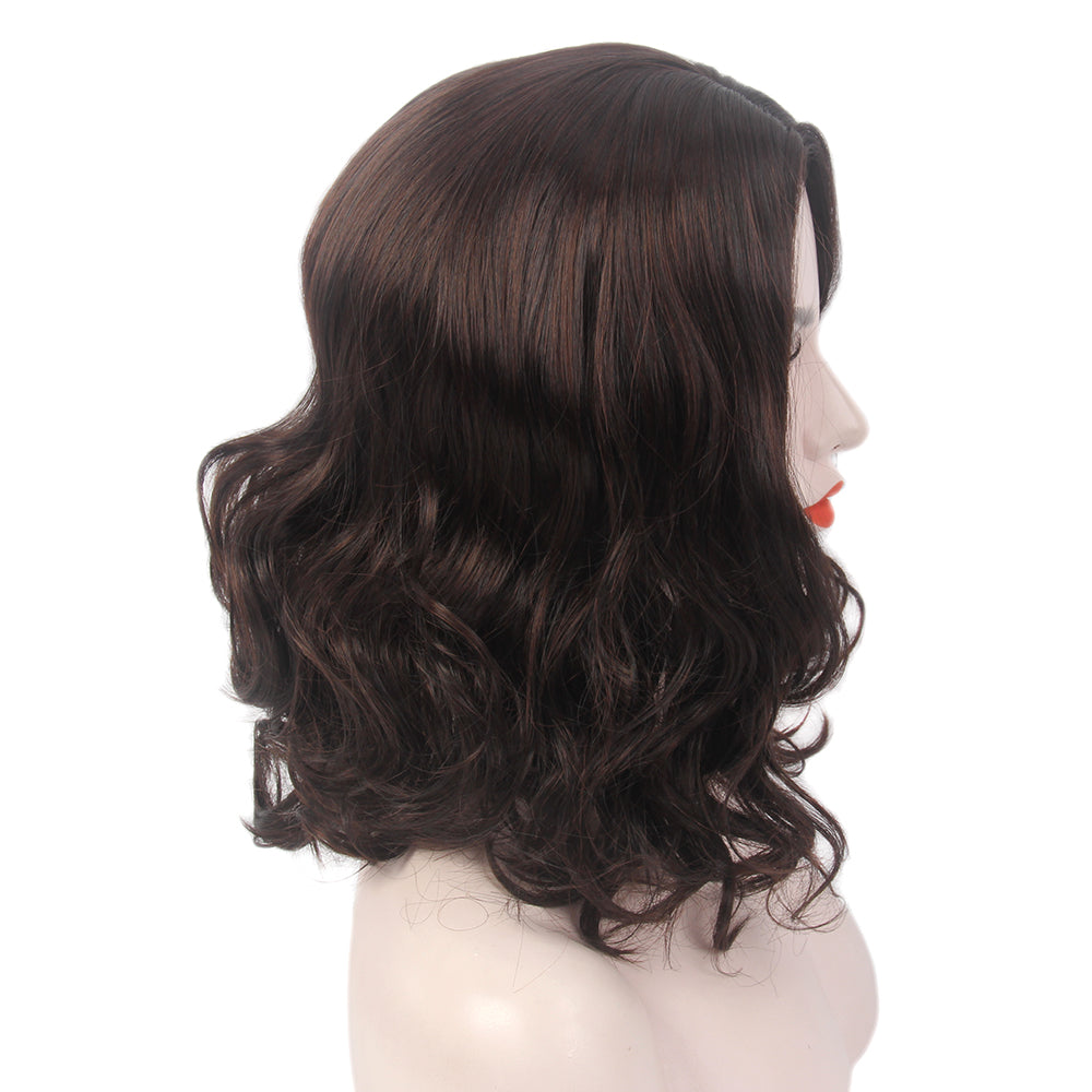 Curly Bob Wigs Short Waving Middle Part Middle Length Synthetic Hair for Women