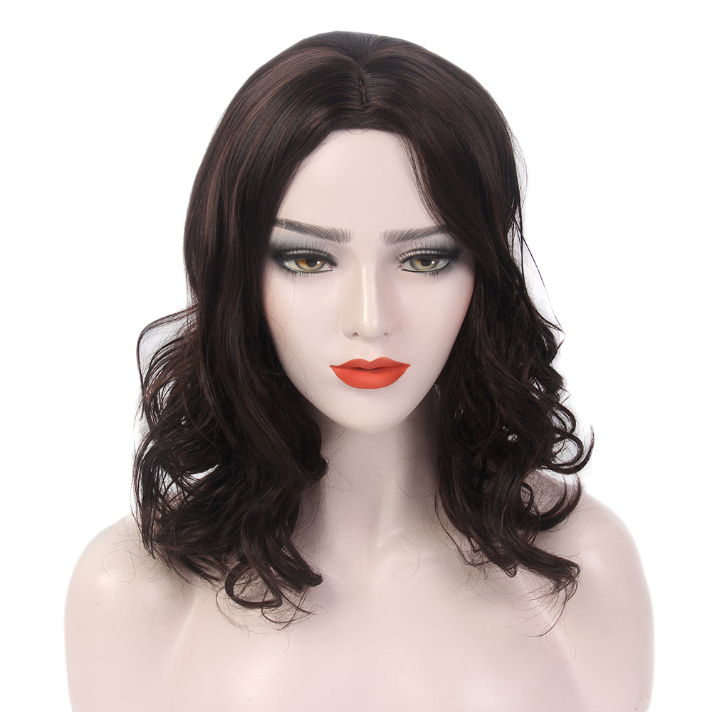 Curly Bob Wigs Short Waving Middle Part Middle Length Synthetic Hair for Women