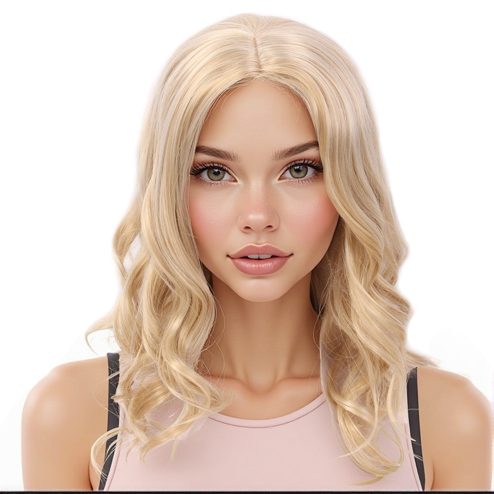 Curly Bob Wigs Short Waving Middle Part Middle Length Synthetic Hair for Women, Perfect for Everyday Use
