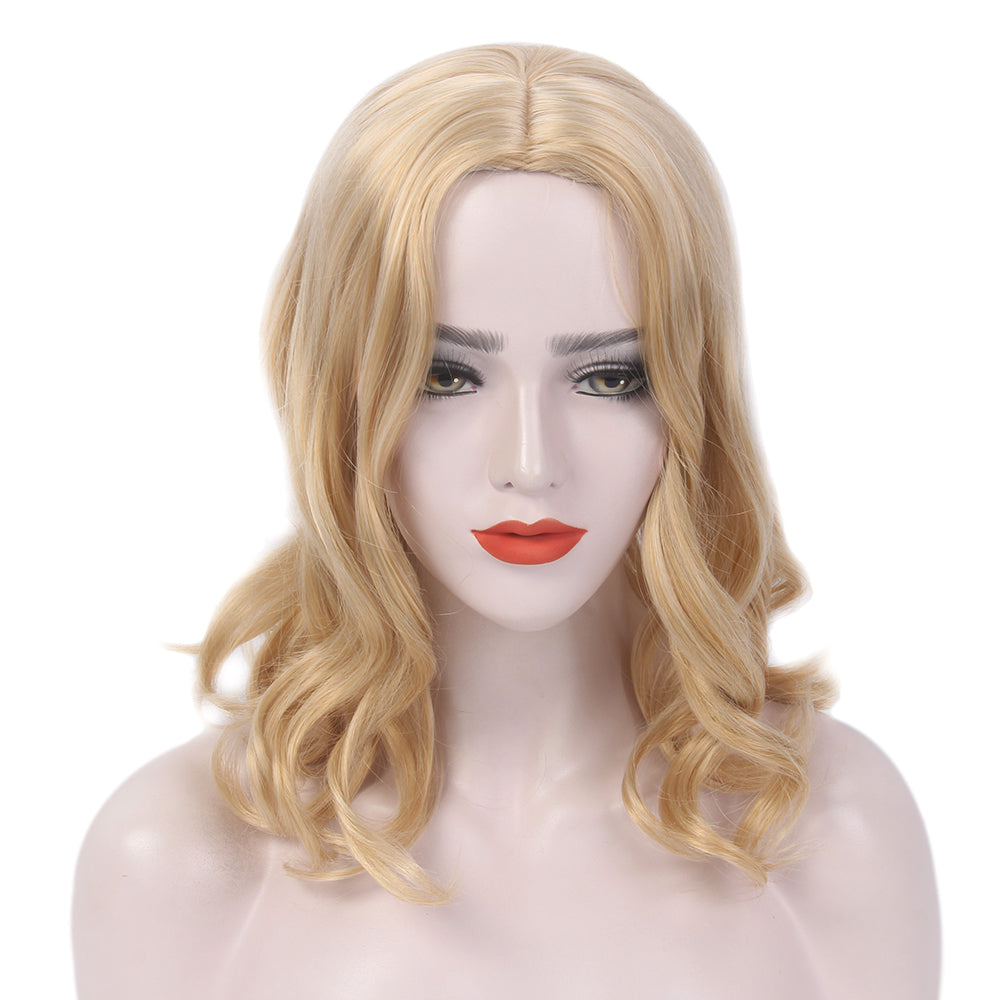 Curly Bob Wigs Short Waving Middle Part Middle Length Synthetic Hair for Women, Perfect for Everyday Use