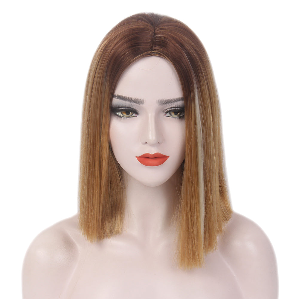 Bob Wigs Short Straight Middle Part Synthetic Hair for Women Easy to Style