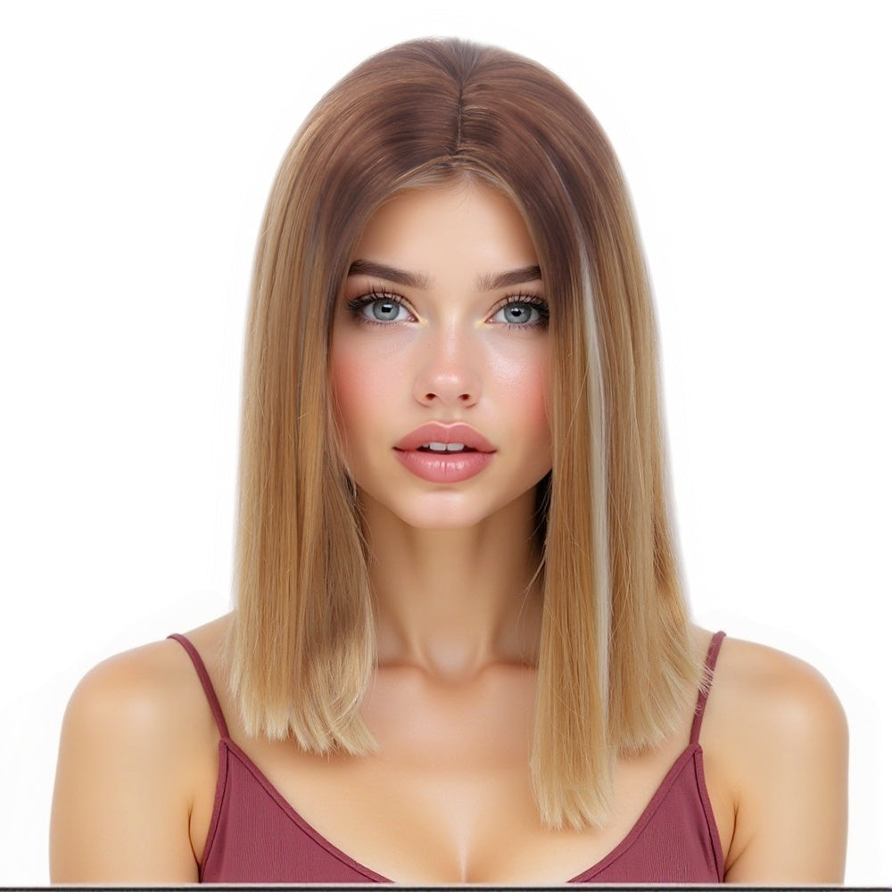 Bob Wigs Short Straight Middle Part Synthetic Hair for Women Easy to Style
