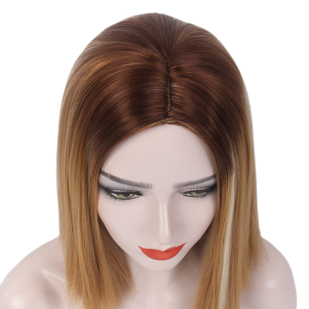 Bob Wigs Short Straight Middle Part Synthetic Hair for Women Easy to Style