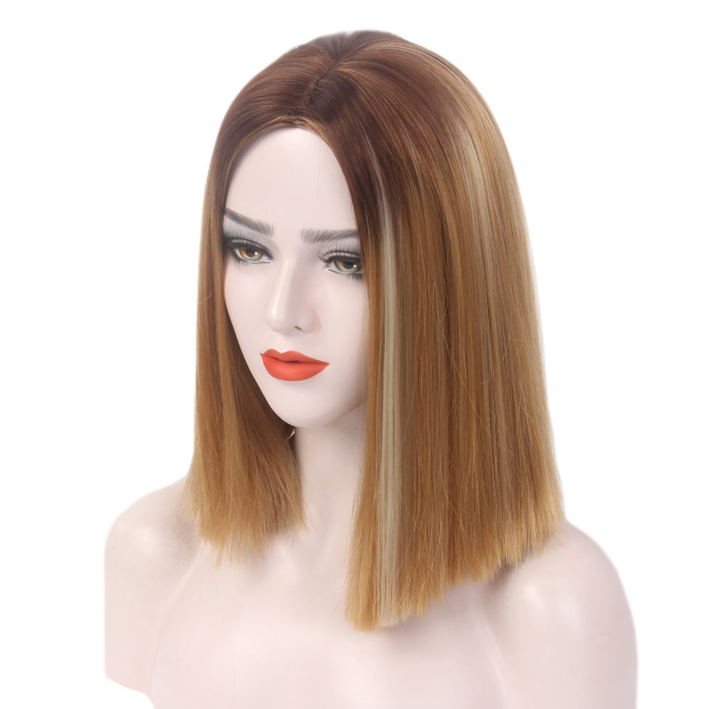 Bob Wigs Short Straight Middle Part Synthetic Hair for Women Easy to Style
