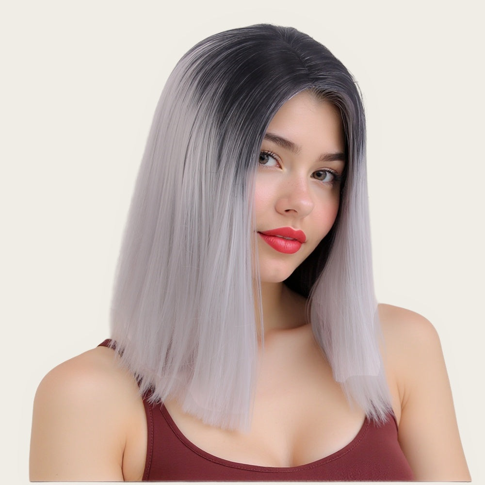 Bob Wigs Short Straight Middle Part Synthetic Hair for Women