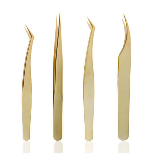 Pinzas para pestañas de acero inoxidable, doradas y plateadas, de baja presión, de alta visibilidad y durabilidad.