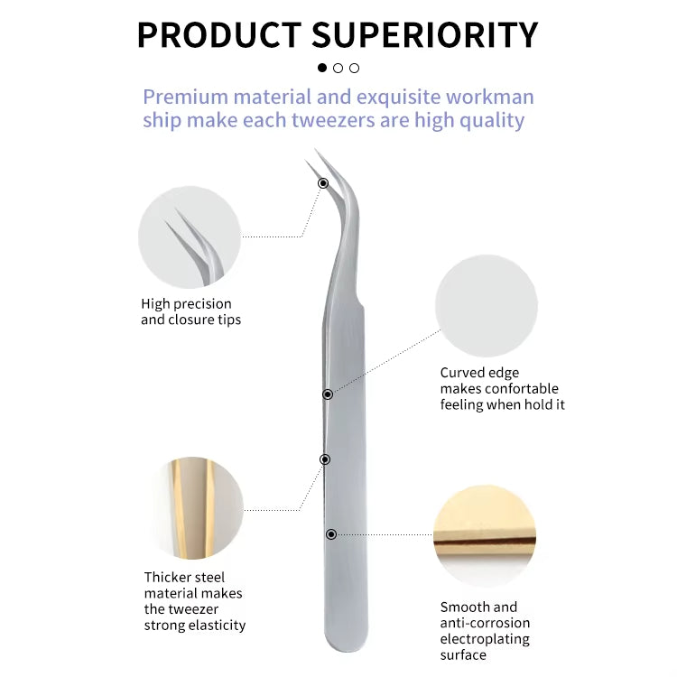 Pinzas para extensiones de pestañas, compactas y duraderas, para maquillaje de belleza.
