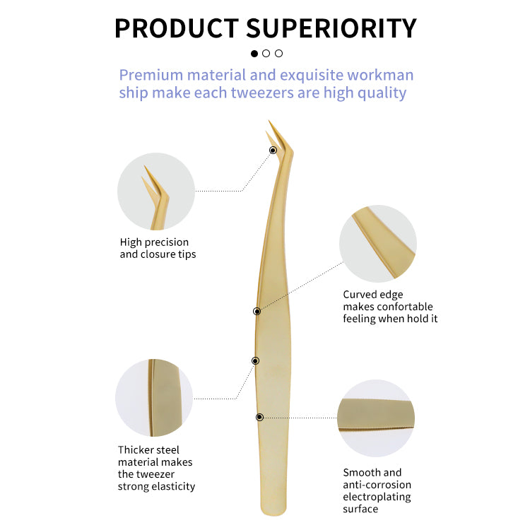 Light Pressure Gold Silver Stainless Steel Eyelash Tweezers with High Visibility & Durability