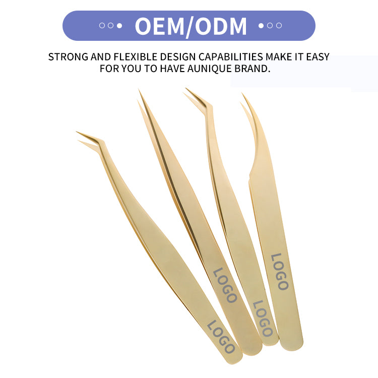 Light Pressure Gold Silver Stainless Steel Eyelash Tweezers with High Visibility & Durability