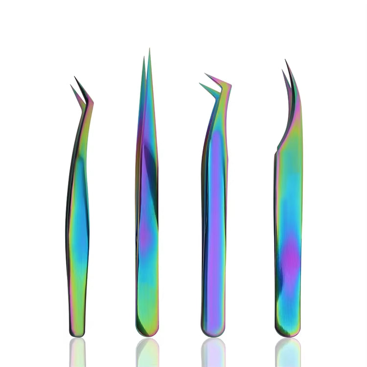 New Product Hot Sale Rainbow Stainless Steel Tweezers Compact and Durable Beauty Makeup Eyelash Tweezers