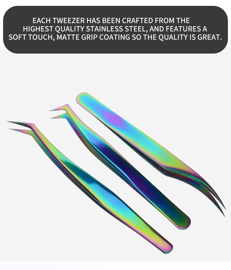 New Product Hot Sale Rainbow Stainless Steel Tweezers Compact and Durable Beauty Makeup Eyelash Tweezers