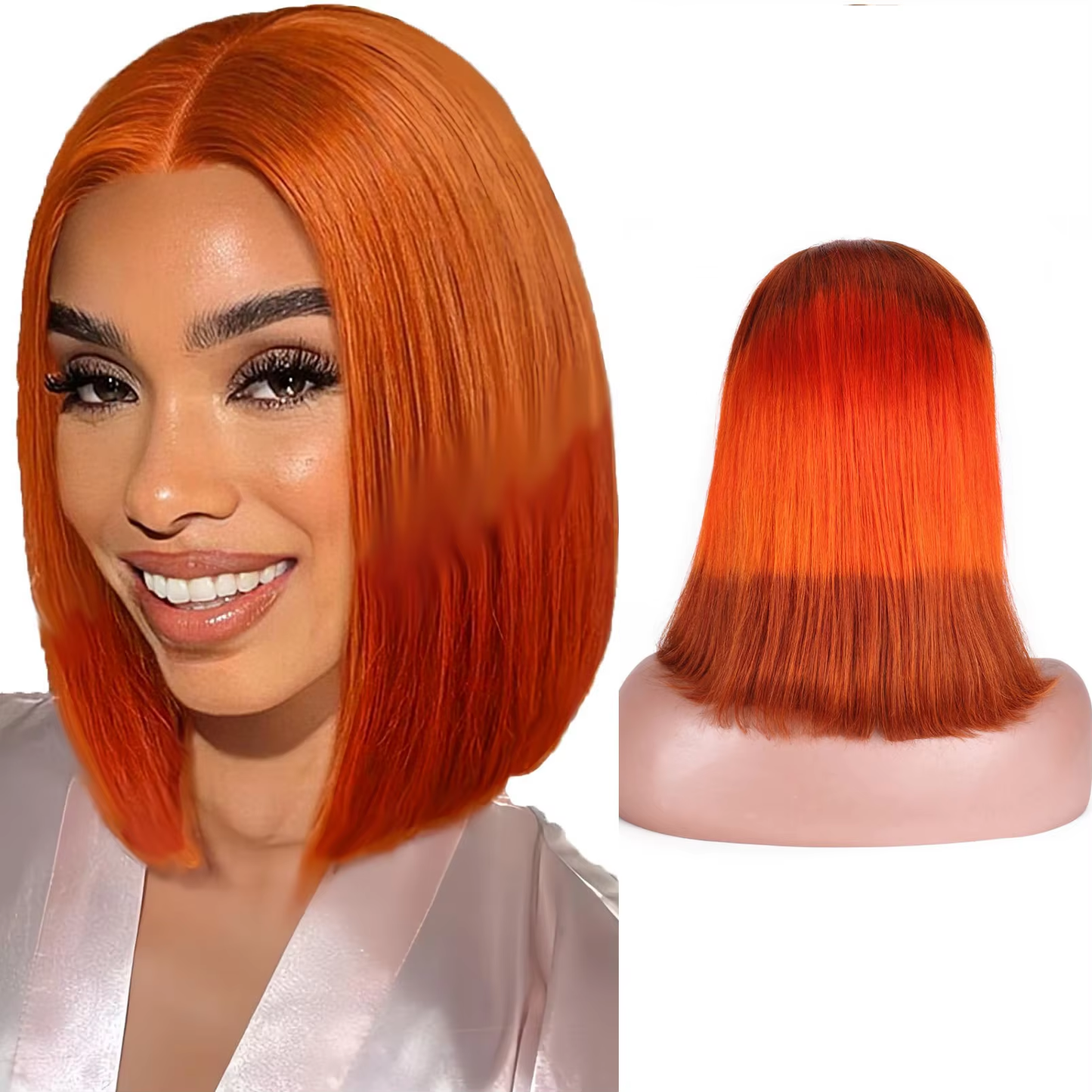 Vibrant Orange Ombre Human Hair Wig 13x4 HD Lace Front 200% Density Glueless Wig BOSQUE Beauty