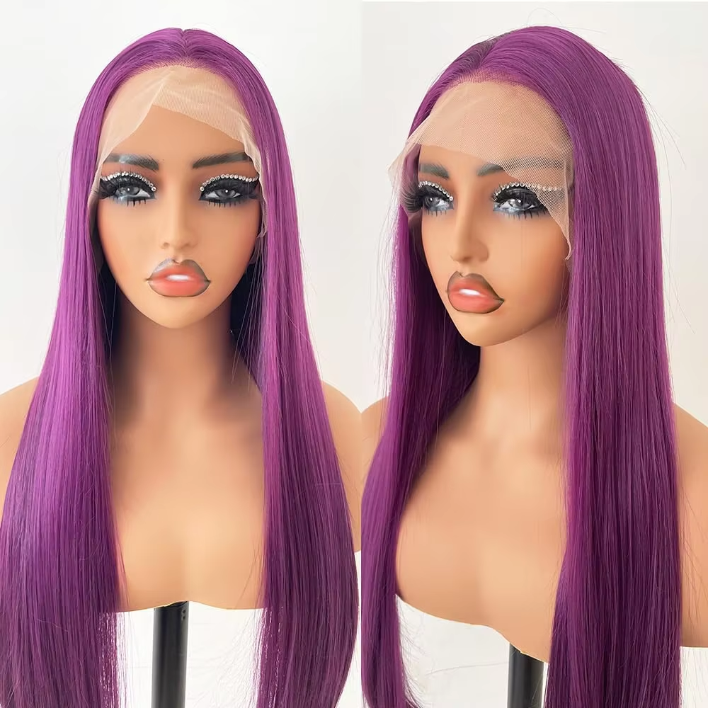 Purple Long Straight 200% Density Lace Front Wig 13x4 HD Lace Human Hair Pre Plucked Hairline BOSQUE Beauty