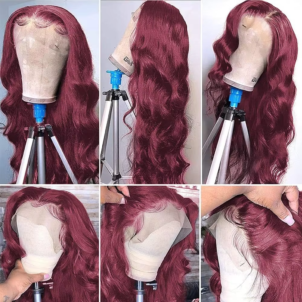 13x4 Lace Front Wig Human Hair Body Wave 200% Density Burgundy Glueless Free Part BOSQUE Beauty