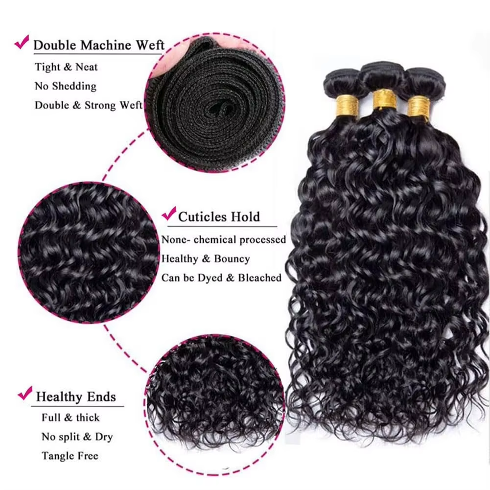 Premium Water Wave Human Hair Weft - 100% Unprocessed Virgin Hair Natural Black Can Be Dyed & Permed BOSQUE Beauty
