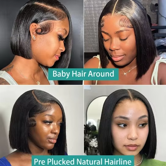 Human Hair Bob Wig 13x4 Lace Front 200% Density Straight Hair Natural Looking Daily Use BOSQUE Beauty