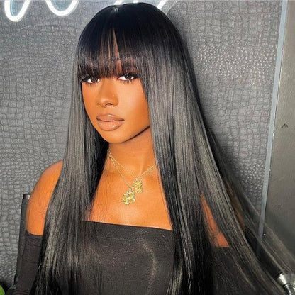 Straight Human Hair Wigs Headgear Real Human Hair