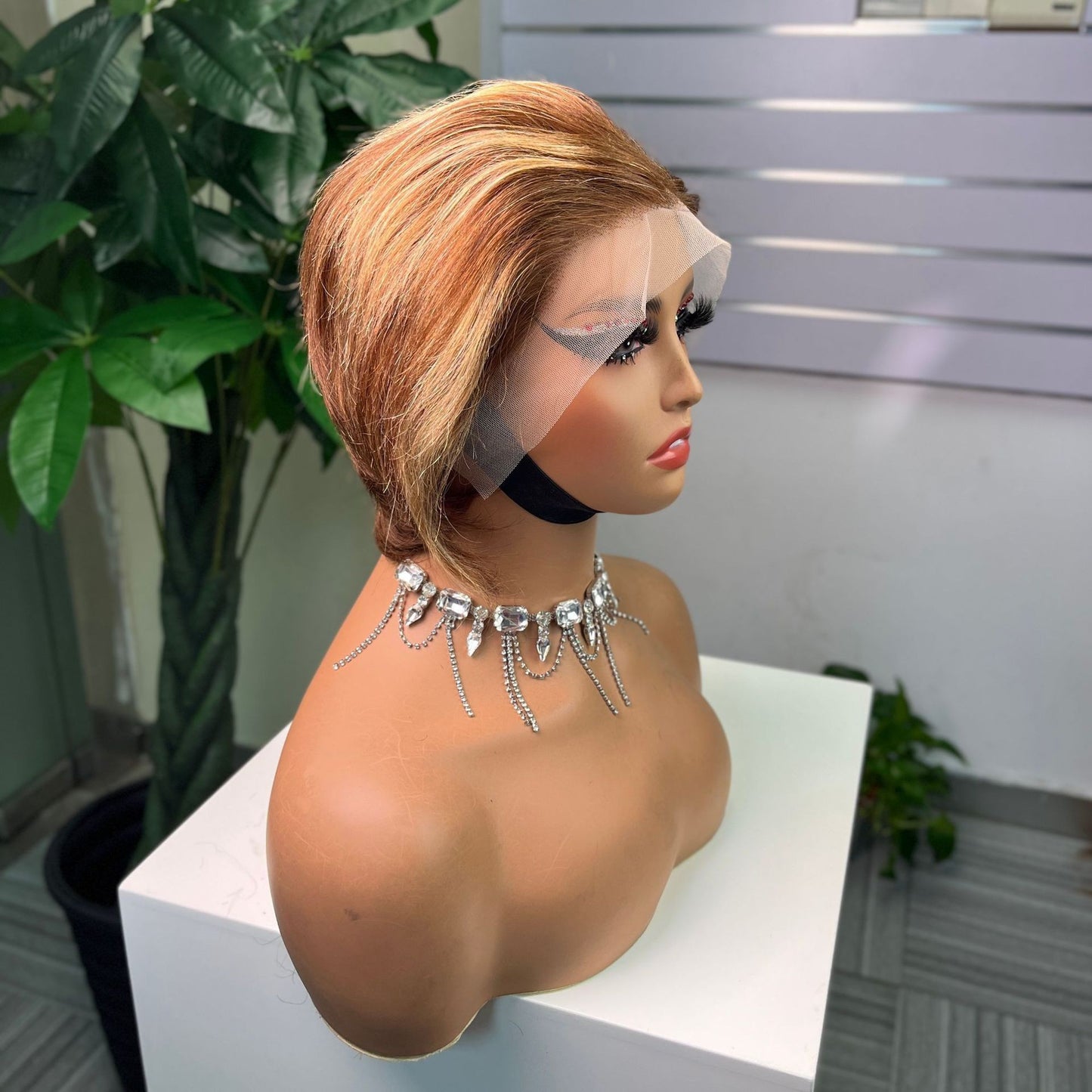Wig Women Medium Long Parted Korean Style Without Bangs 13x4 Front Human Hair Yellow Brown