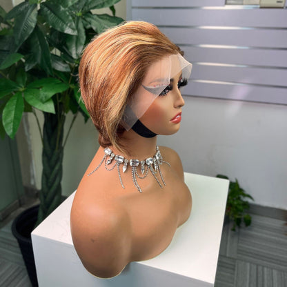 Wig Women Medium Long Parted Korean Style Without Bangs 13x4 Front Human Hair Yellow Brown