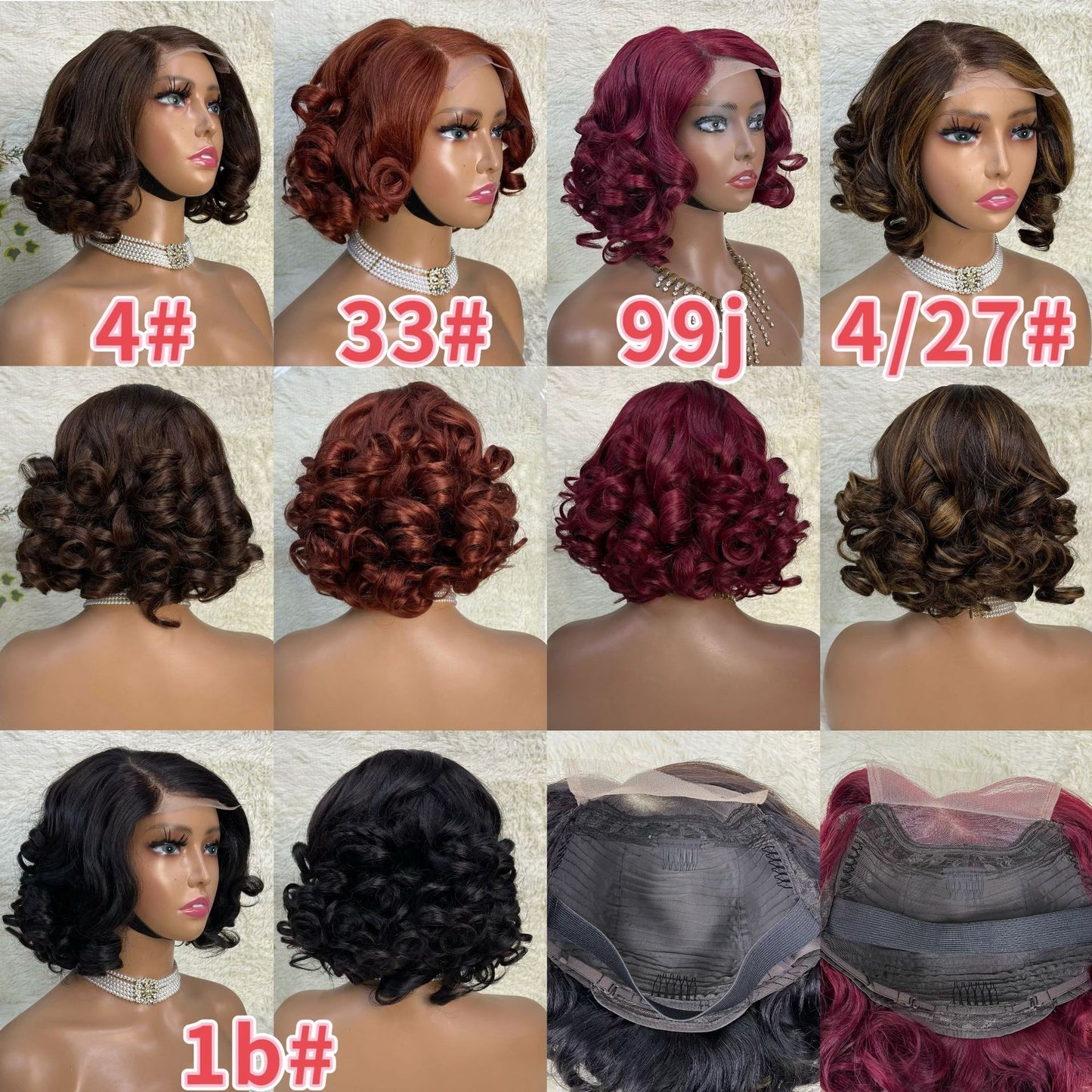 Real Hair Wig Short Curly Hair Front Lace 4*4 BOB Head Curly Hair Head Cover