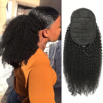 Drawstring Ponytail Afro Kinky Curly Ponytail Human Hair Real Hair