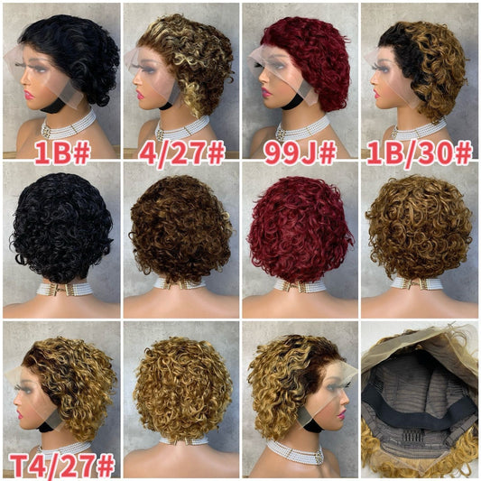 Real Hair Pixie Dyeable Center Parted Angled Parted Wig Head Covering Fashion Human Hair Wig