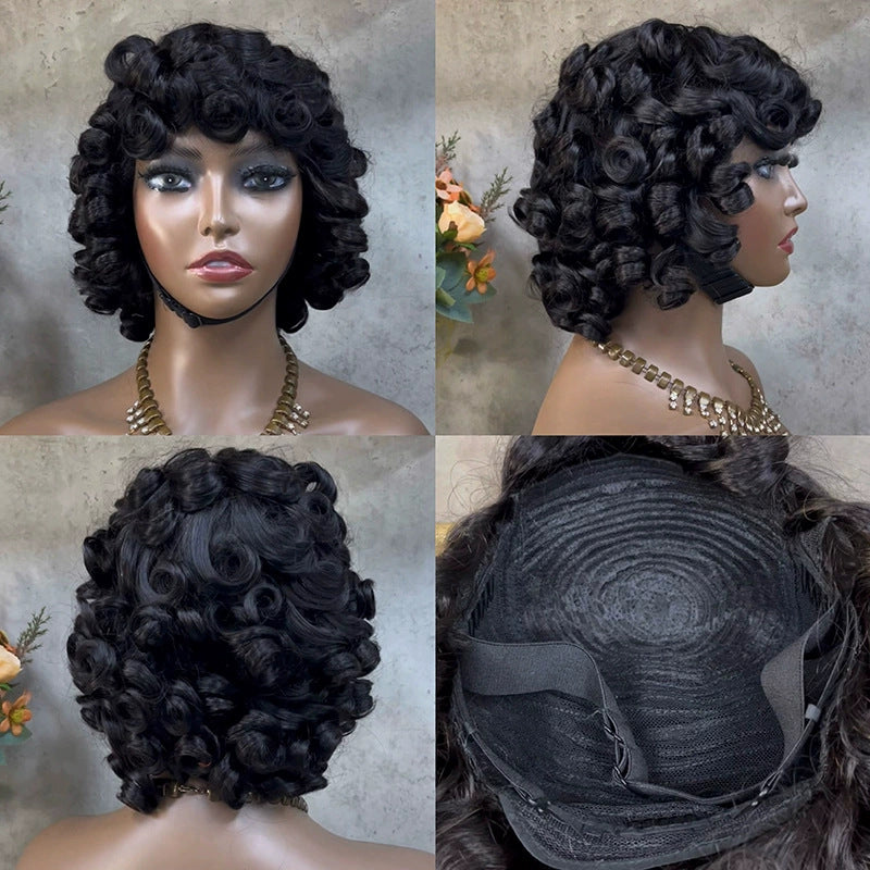 African Small Curly Hair Roman Short Curly Hair Head Covering 13 * 4 Real Hair Wig