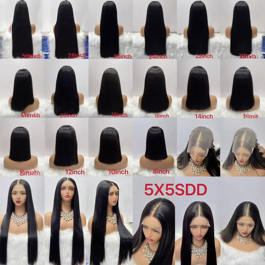 Black Long Straight Hair 5x5 Lace Real Hair 100%human Hair Wig