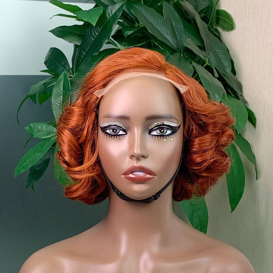 Real Hair Wig Fluffy Natural Short Curly Front Lace 5*5 Loose Bouncy Wig Wig Head Covering