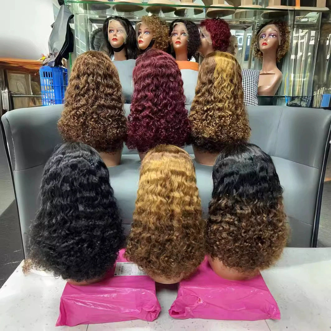 13x4 Water Wave bob Wig Peruvian Hair 100% Real Hair