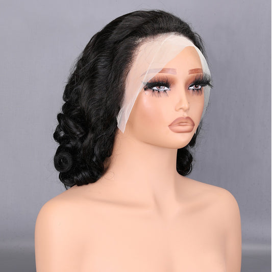 Hot Model Wig 13*4 Front Lace Mixed Human Hair Head Covering Spring Curly