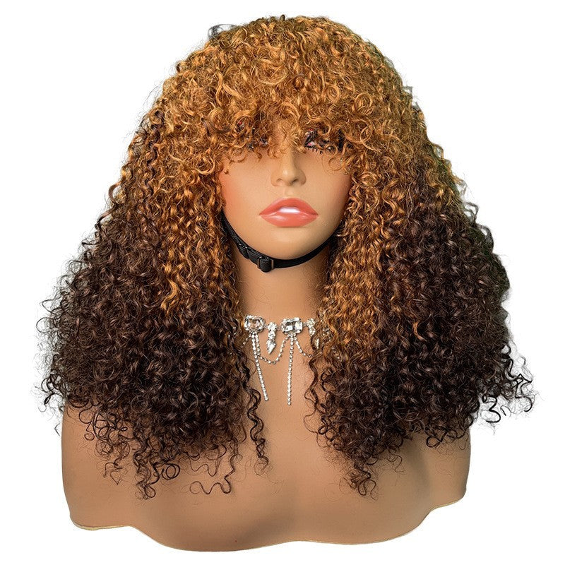 100% Real Hair Head Cover Curly Wave Human Hair Wig
