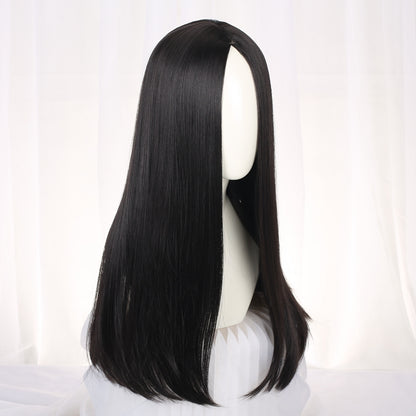 Long Straight Hair Black Wigs Head Round Face No Trace Cos Female Full Hair