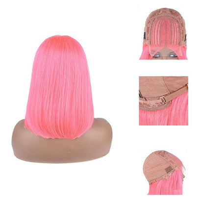 Front Lace Real Wig Head Cover Full Head Wig Real Hair Colorful BOB
