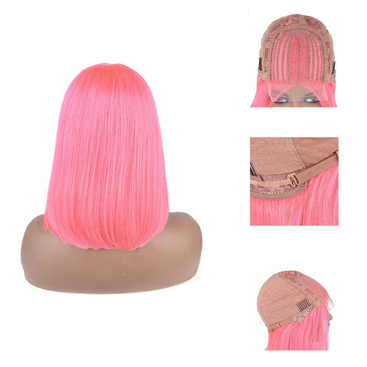 Front Lace Real Wig Head Cover Full Head Wig Real Hair Colorful BOB