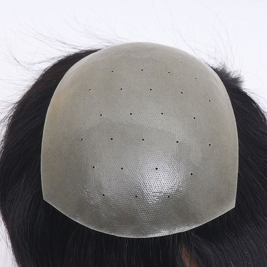 Men's Wig Pieces Uncut Natural Bio Scalp Big Back Ultra Thin Bald Head Real Hair Hand Woven Head Hair Replacement