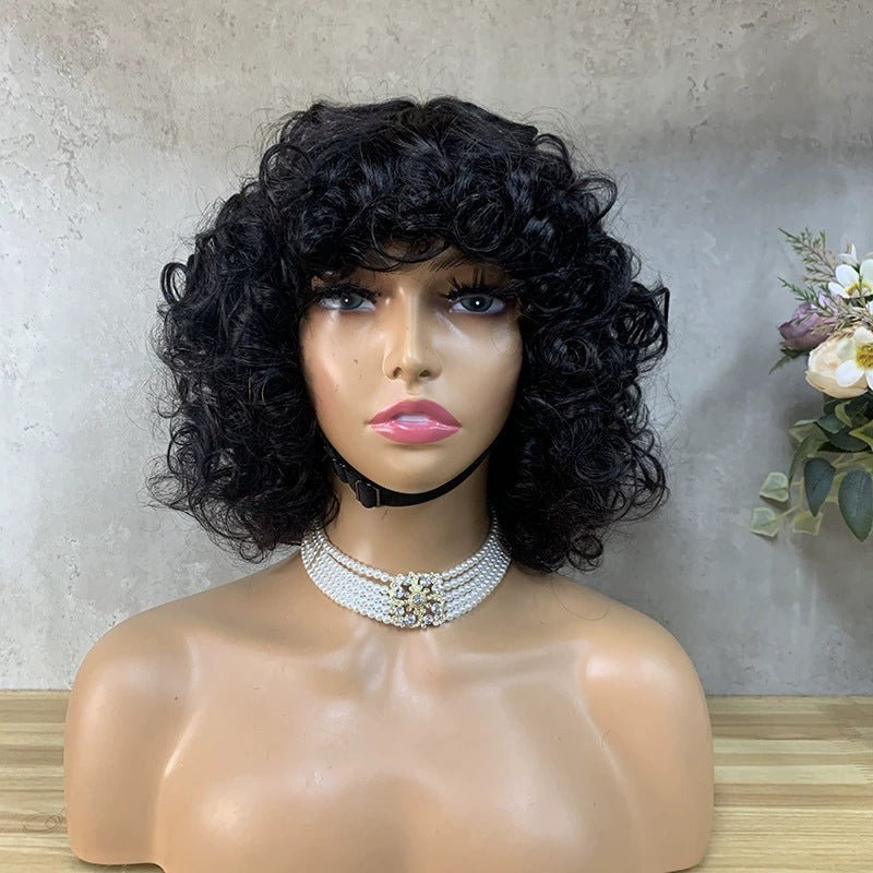 Full Mechanism Hair Set Real Hair Wig African Small Curly Hair Wig