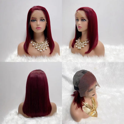 13x4 Frontal Lace Wig Wine #99Jcolor bob Wig 100% Human Hair