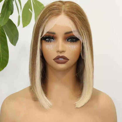T Lace Front Human Hair Wig Blonde bob Wigs Gradient Real Hair Wigs