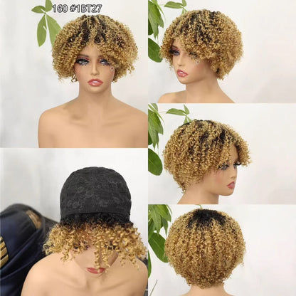 160# machine made wig human hair fringe new wig