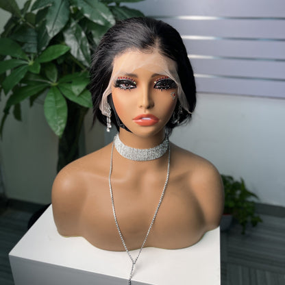 Female Medium Long Hair Parted Korean Style Without Bangs 13x4 Front Lace Wig Real Hair Bangs