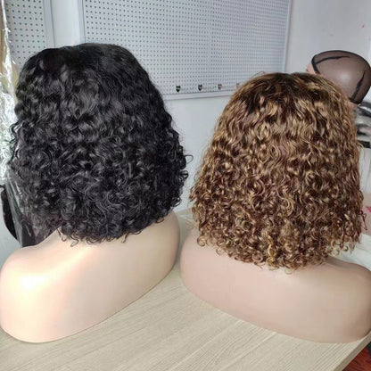 Water Wave BOB Wig Real Hair Double Drawn Human Hair Lace Wig